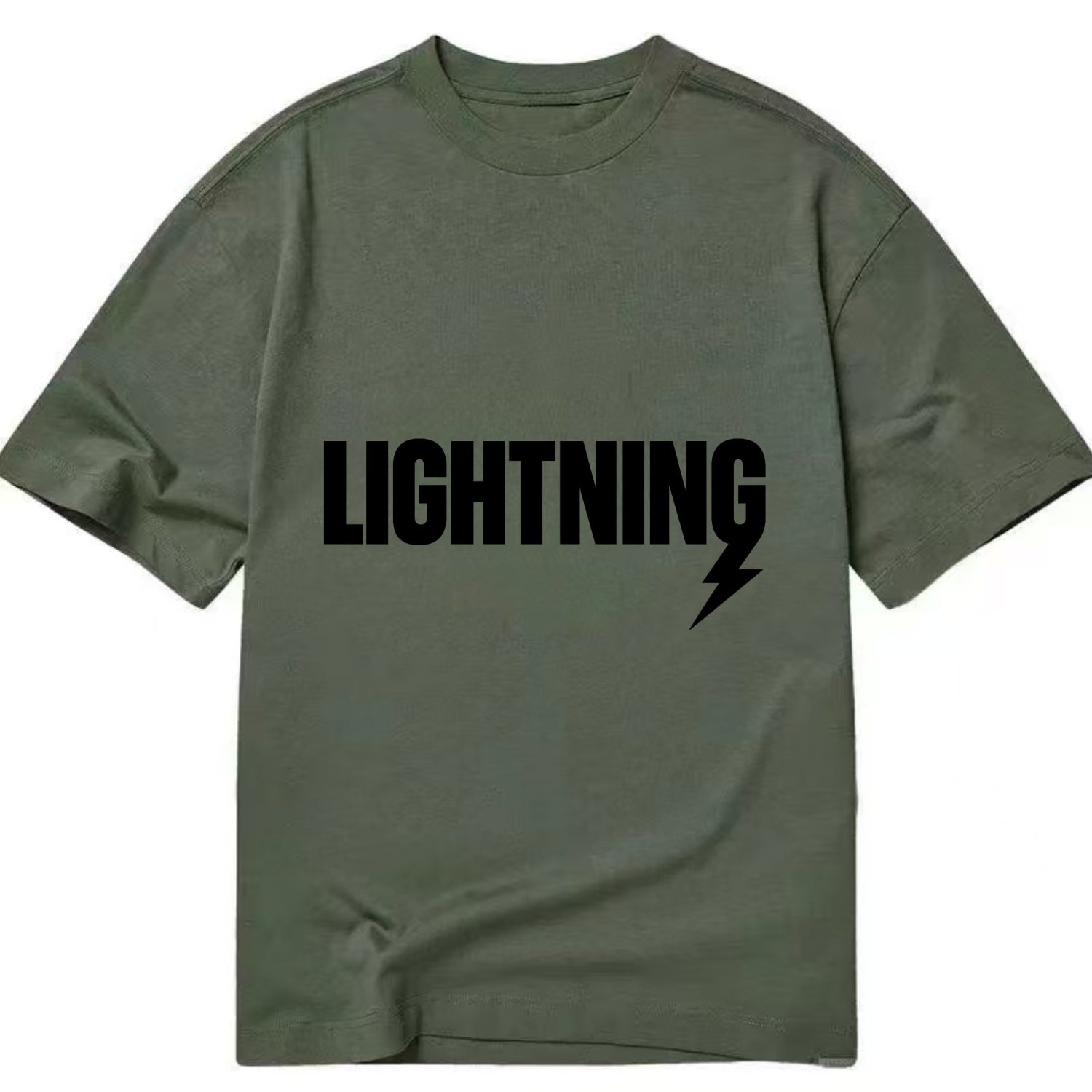 Bold typography design - "LIGHTNING" - fast, electric, striking - Classic T-shirt - Army Green