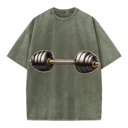 Embroidered patch design - WEIGHTLIFTING BARBELL - heavy barbell with plates in - Vintage T-shirt - Army Green