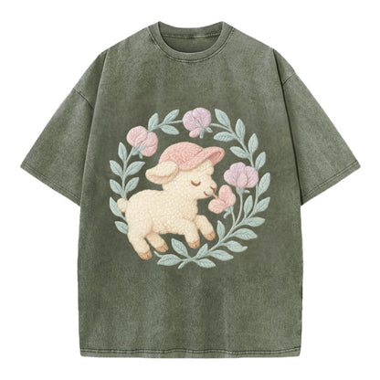 Lamb Sweet Peas  - Vintage T-shirt - Army Green