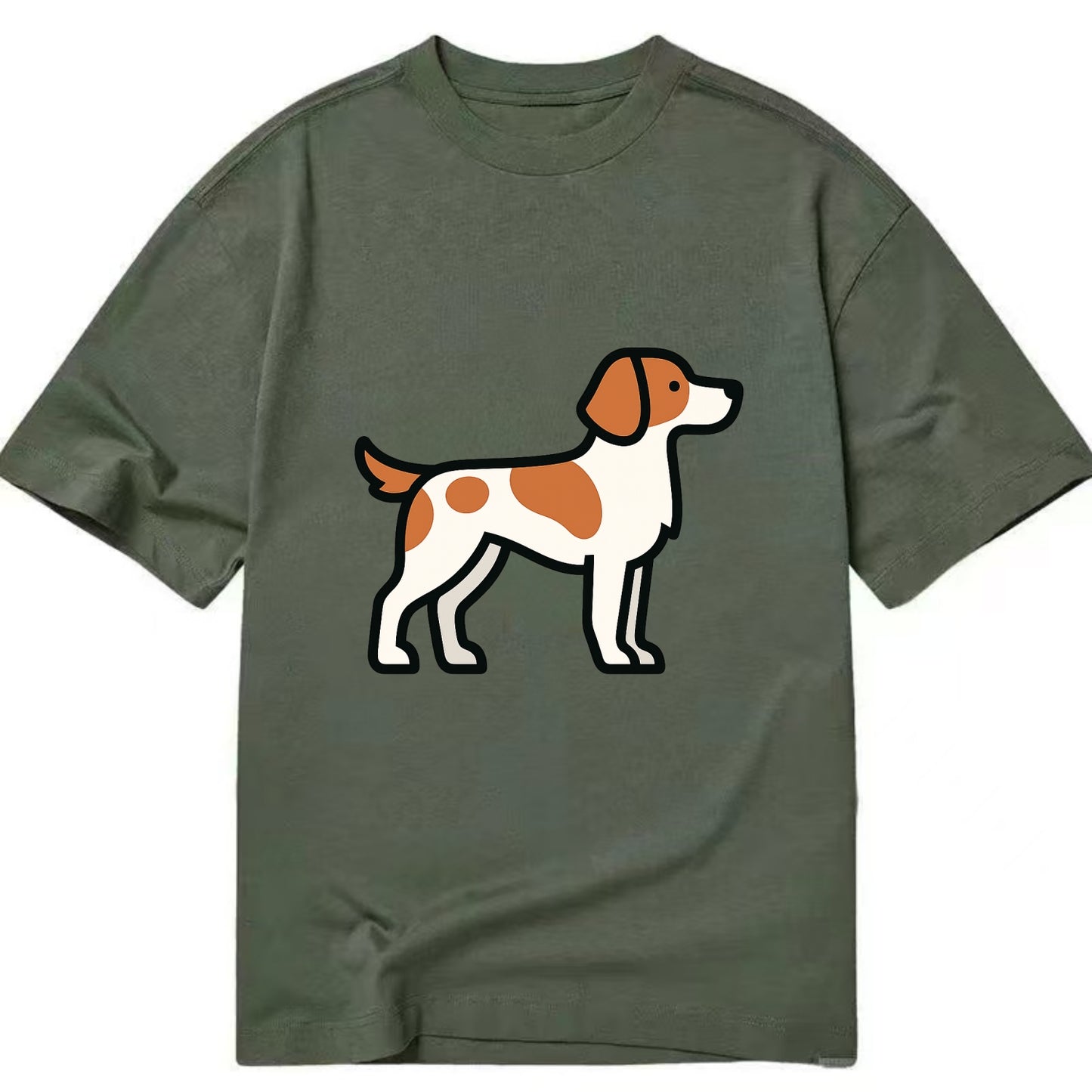 Brittany Spaniel - Orange and white flat side profile - Classic T-shirt - Army Green