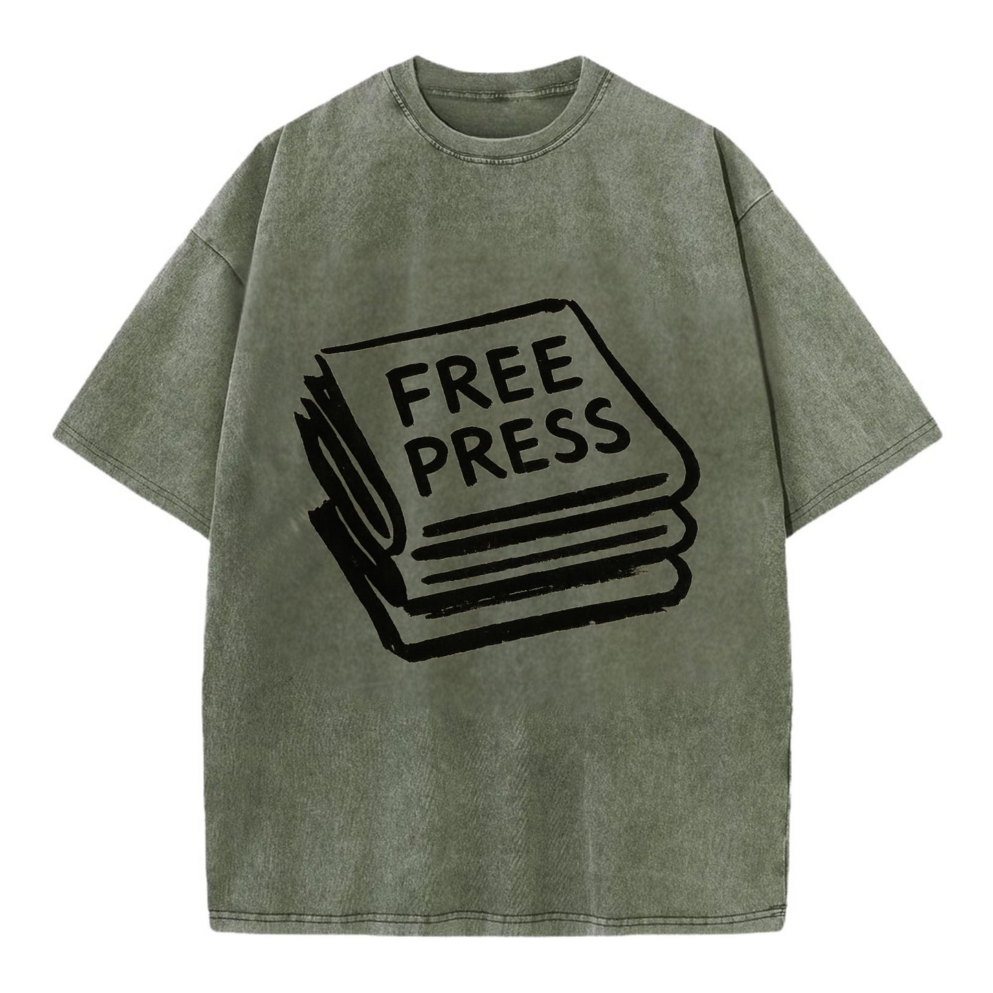 Stack of newspapers - free press bold ink brushstrokes - Vintage T-shirt - Army Green