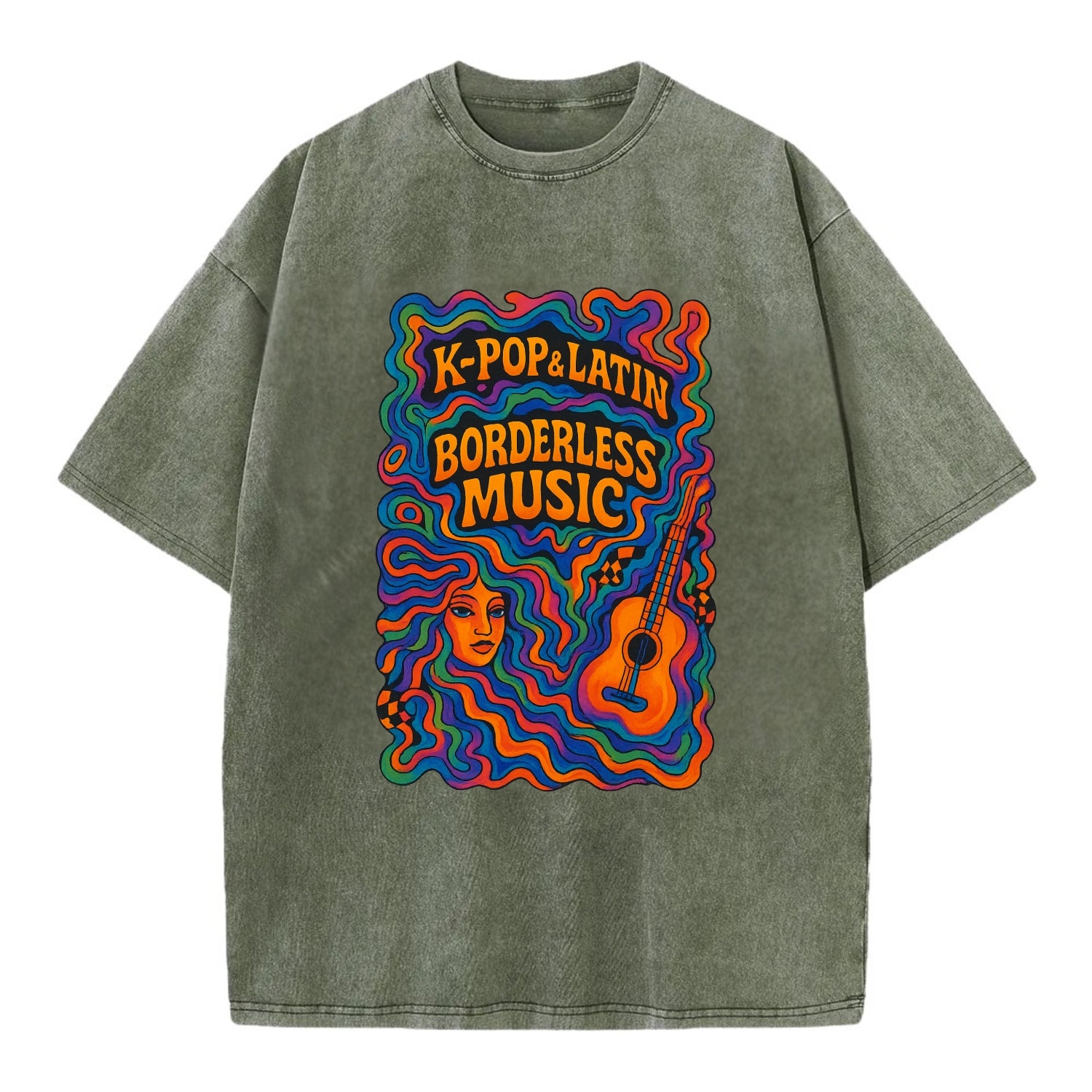 K-Pop and Latin fusion explosion - "Borderless Music" - cross-cultural sounds - Vintage T-shirt - Army Green