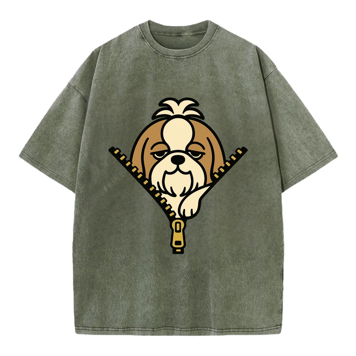 Shih Tzu - Vintage T-shirt - Army Green