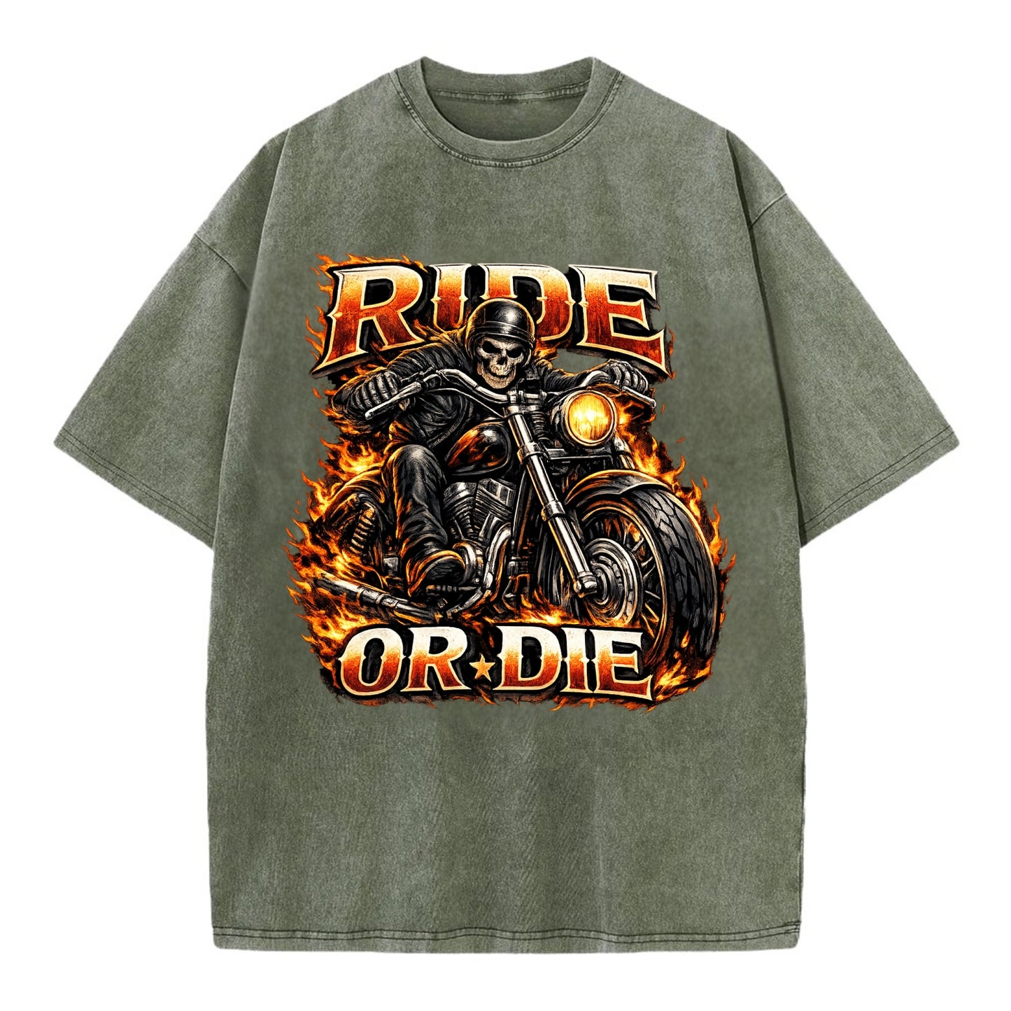 Ride Or Die - Vintage T-shirt - Army Green