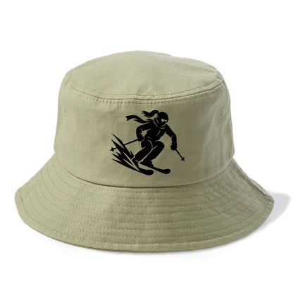 Skier carving down snowy slope - Bucket Hat - Army Green