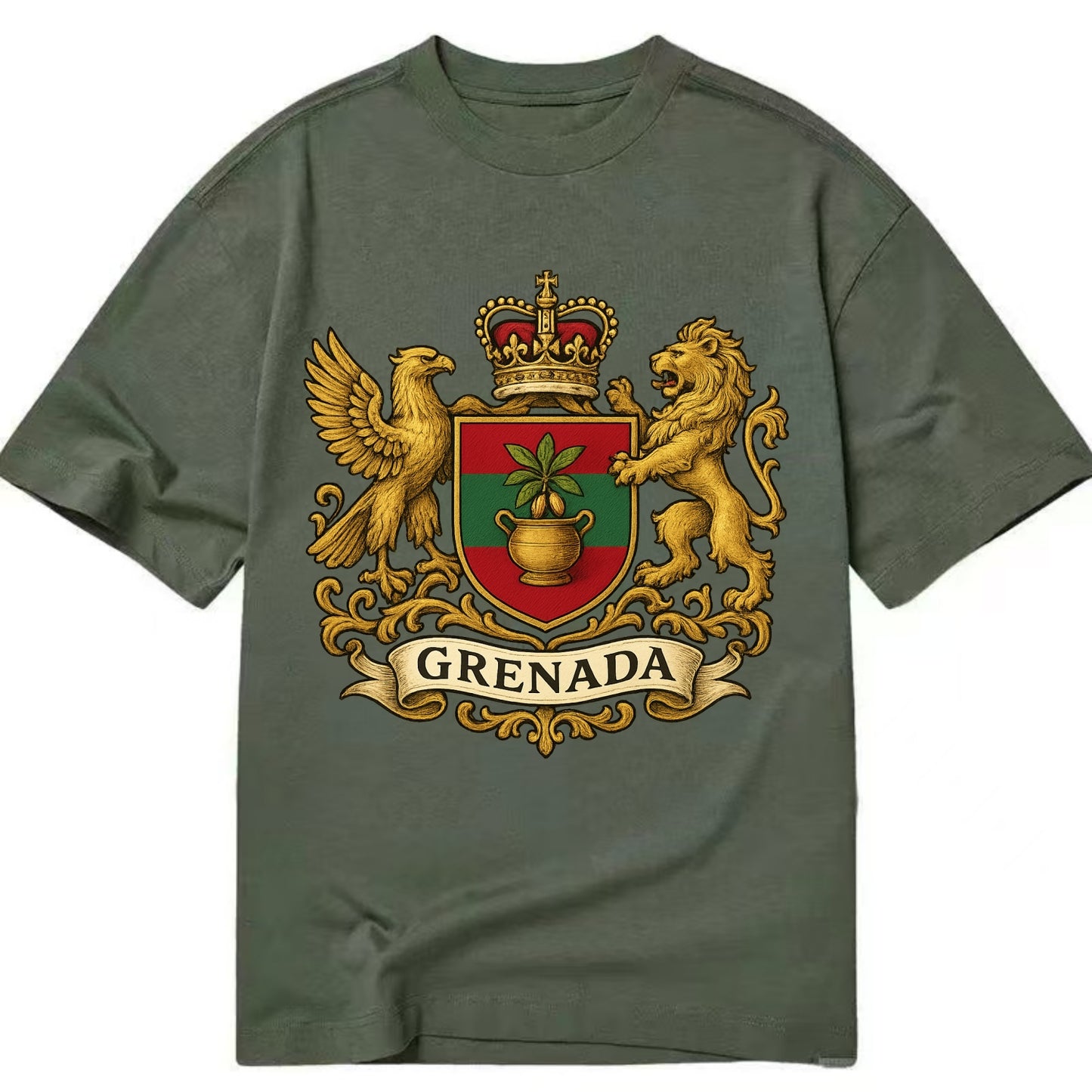 Grenada Heritage Badge  - Classic T-shirt - Army Green