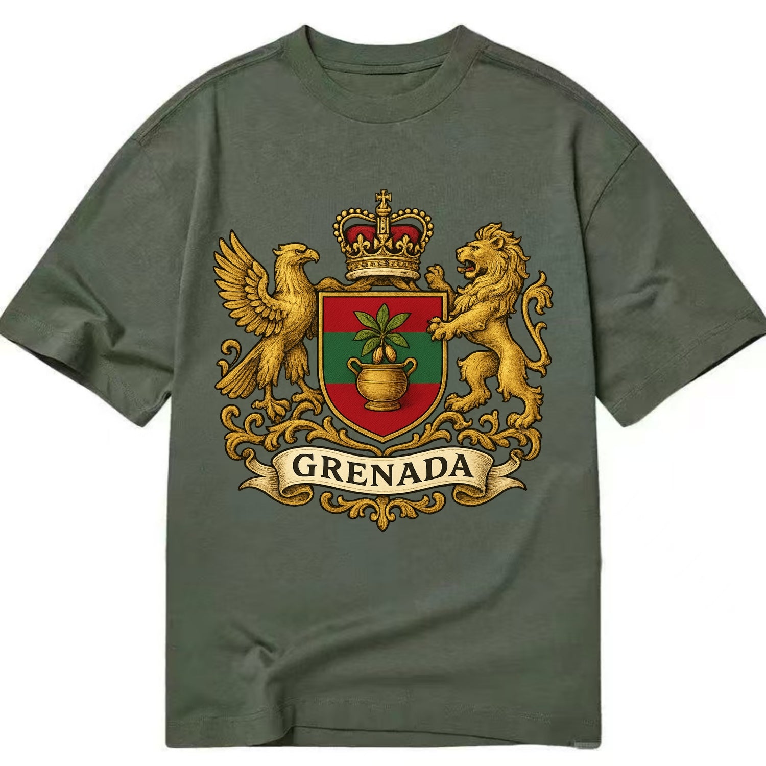 Grenada Heritage Badge  - Classic T-shirt - Army Green