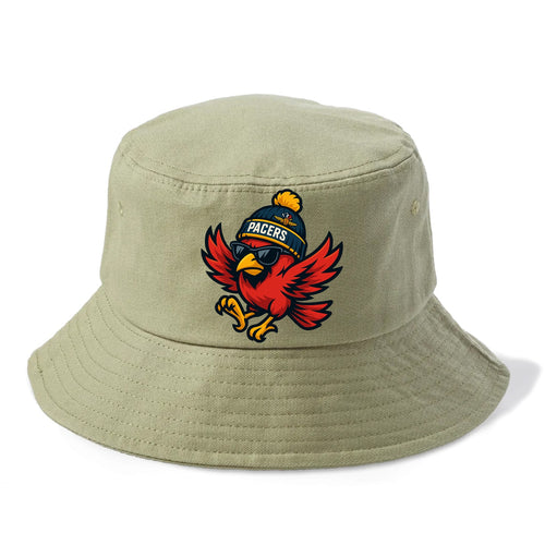 Indiana Cardinal wearing Pacers beanie with speedway patch and wayfarer sunglasses - Bucket Hat