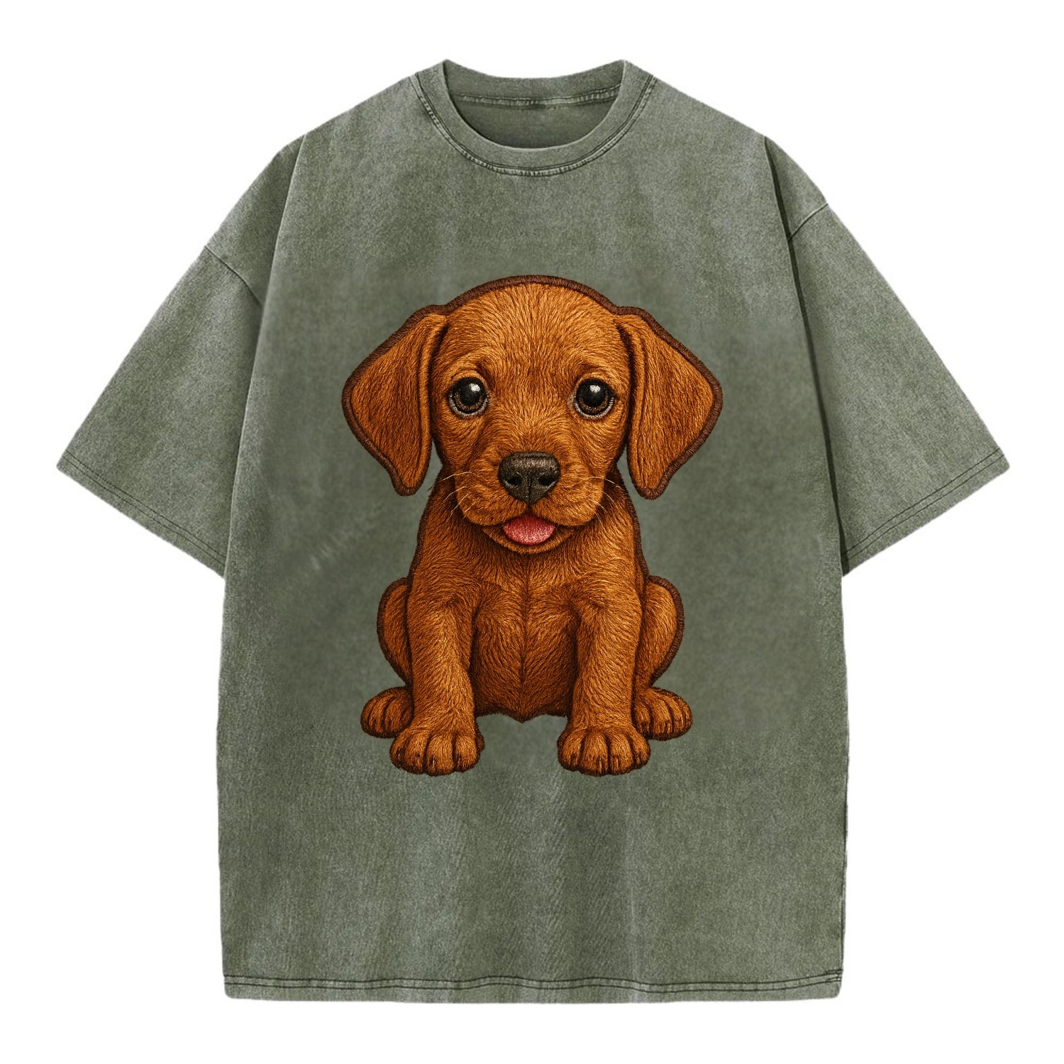 Baby Vizsla Puppy - golden rust coat, soulful eyes, athletic build, front-facing, - Vintage T-shirt - Army Green