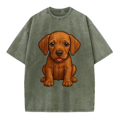 Baby Vizsla Puppy - golden rust coat, soulful eyes, athletic build, front-facing, - Vintage T-shirt - Army Green
