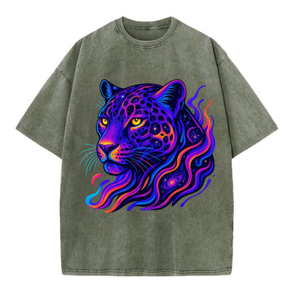 Powerful jaguar with rosettes containing miniature galaxies, cosmic purple and - Vintage T-shirt - Army Green