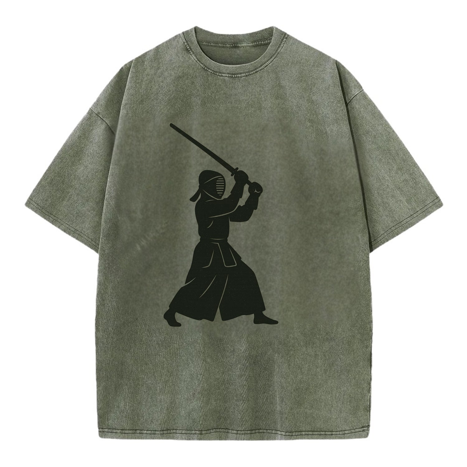 Kendo swordsman in striking stance - Vintage T-shirt - Army Green