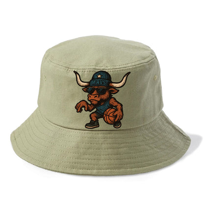 Texas Longhorn wearing Mavs beanie with lone star patch and wayfarer sunglasses - Bucket Hat - Army Green