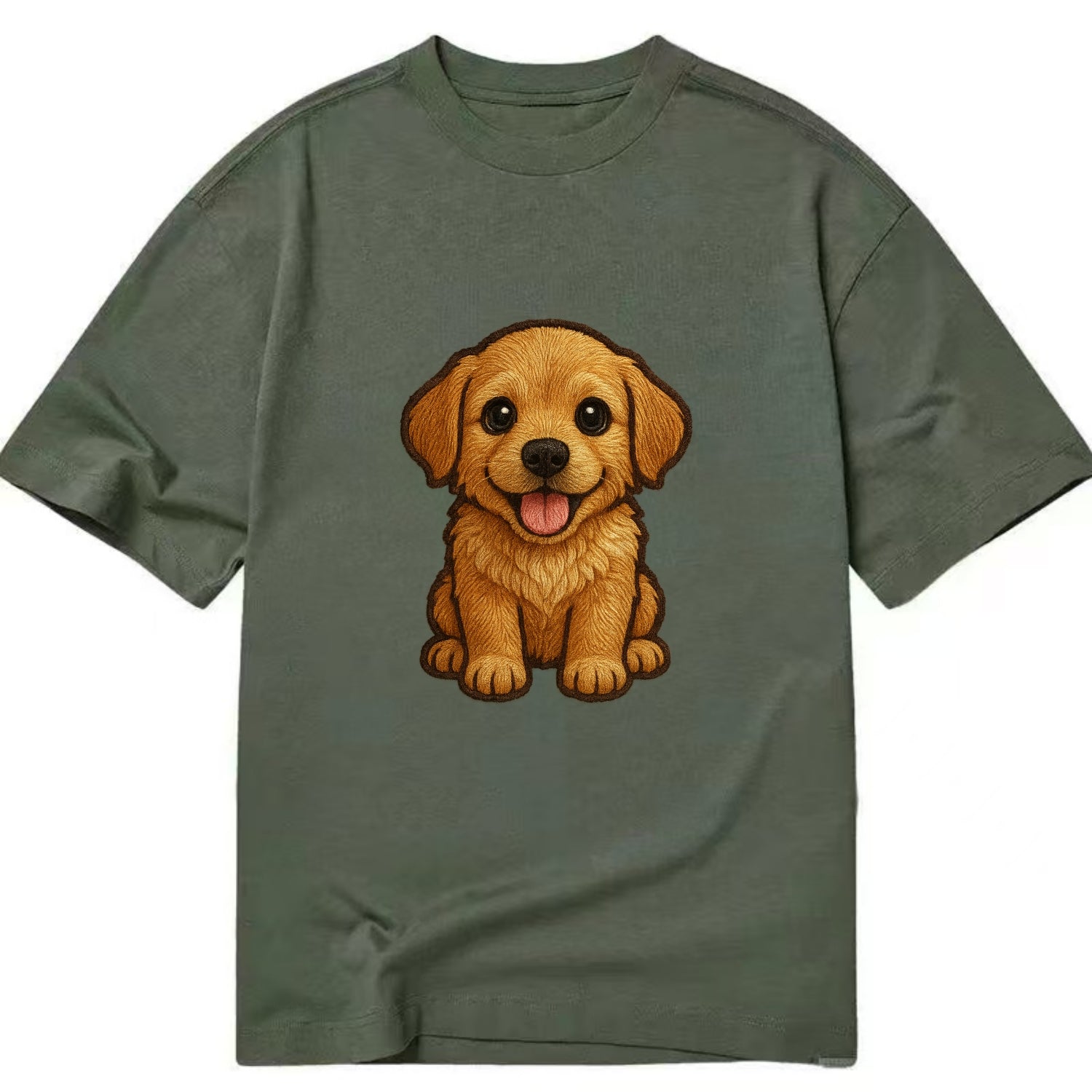 Baby Golden Retriever Puppy - fluffy golden fur, big brown eyes, pink tongue, - Classic T-shirt - Army Green