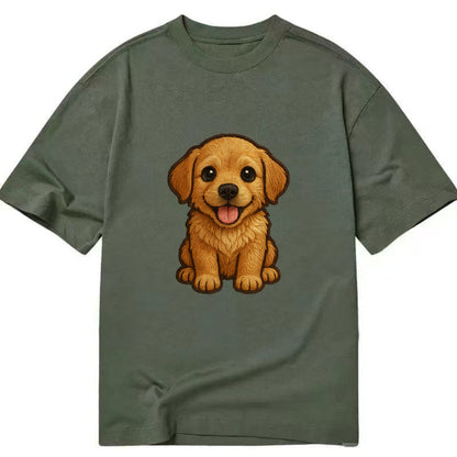 Baby Golden Retriever Puppy - fluffy golden fur, big brown eyes, pink tongue, - Classic T-shirt - Army Green