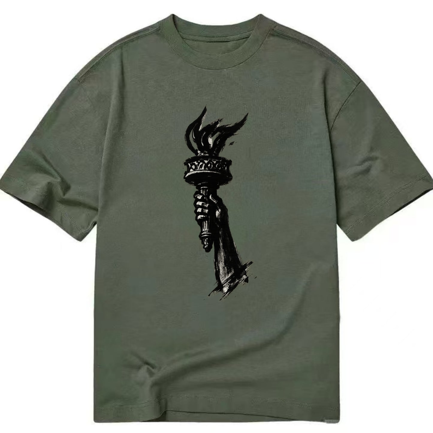 Statue of Liberty torch - freedom and democracy ink painting - Classic T-shirt - Army Green