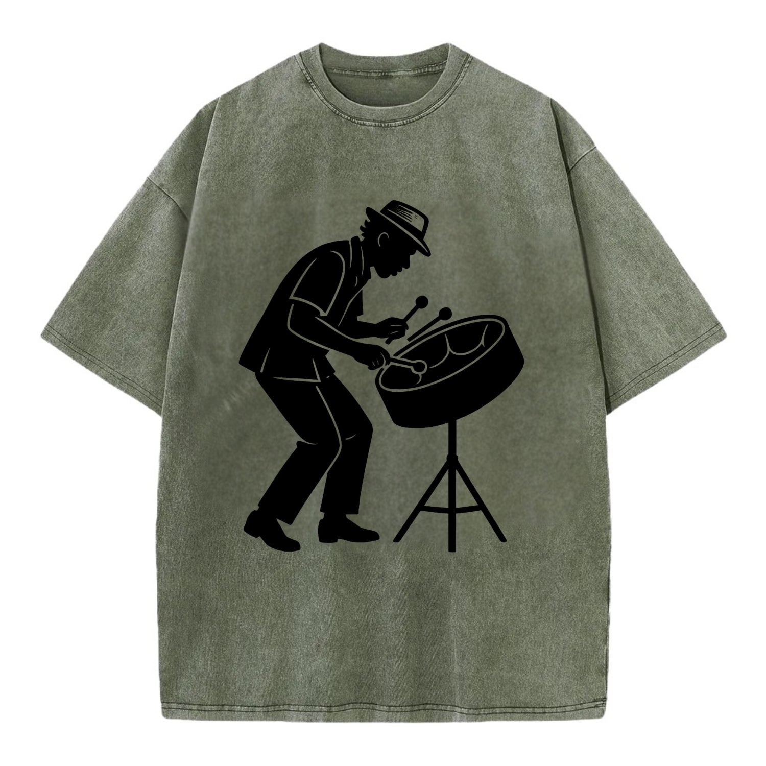 Steel drum player Caribbean rhythm - Vintage T-shirt - Army Green