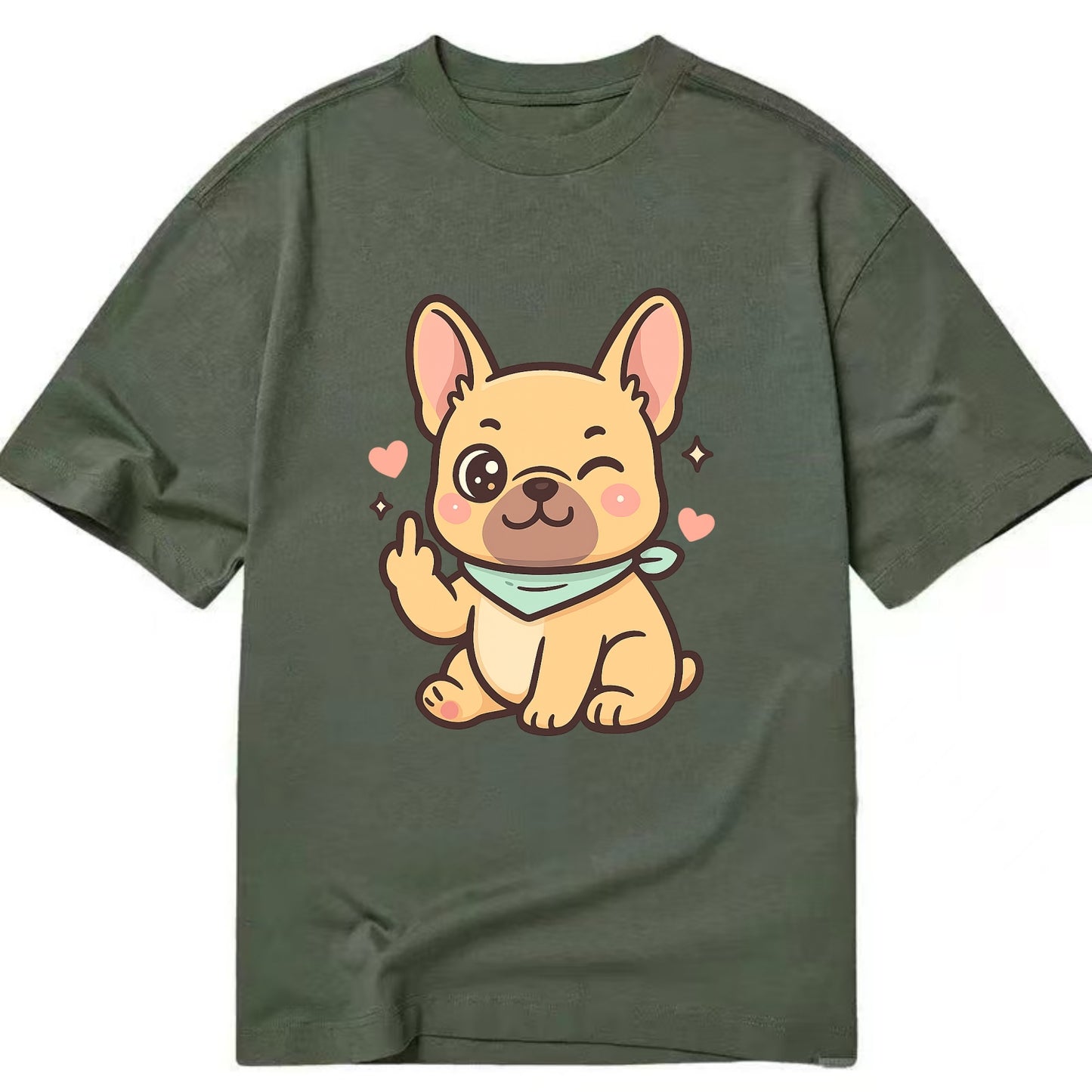 French Bulldog sitting with bat ears up, strong paw with sass - Classic T-shirt - Army Green