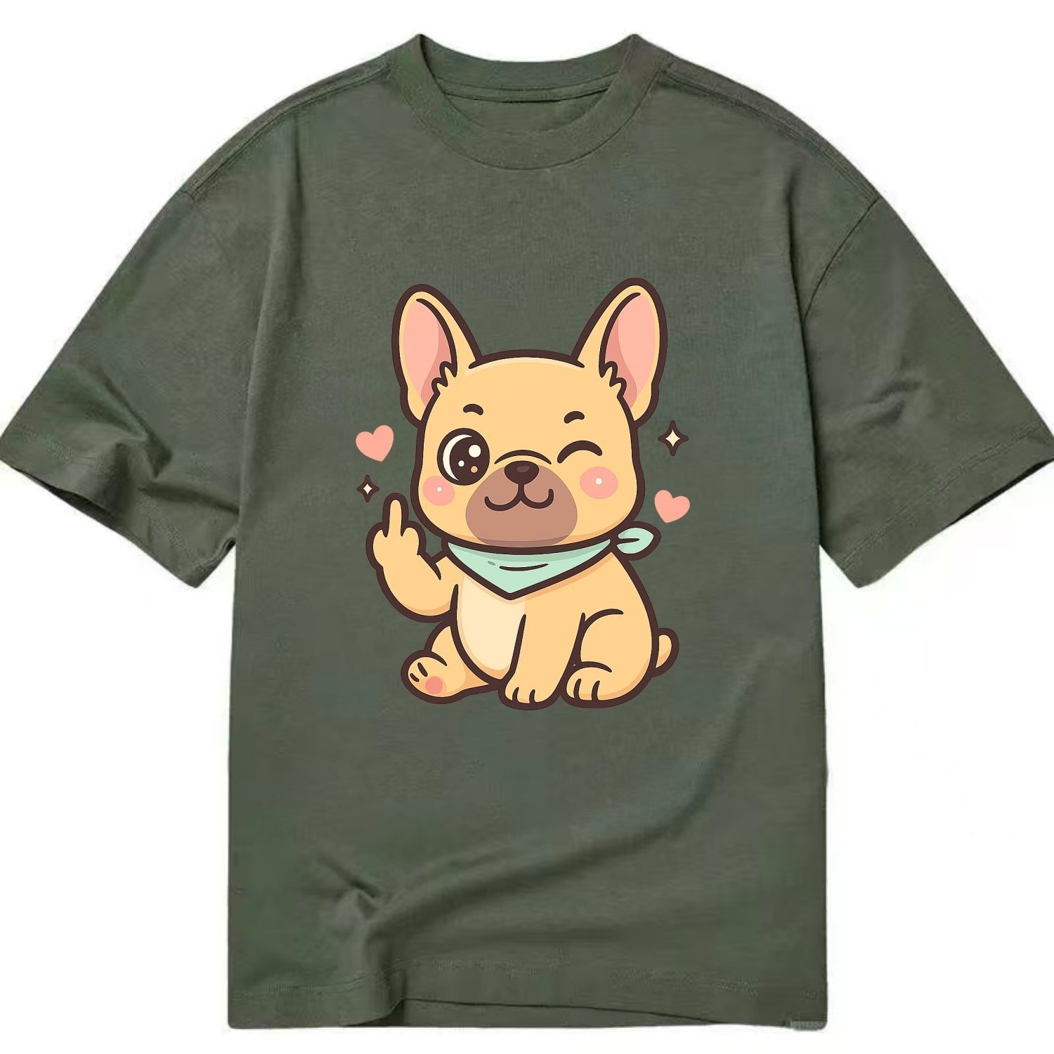 French Bulldog sitting with bat ears up, strong paw with sass - Classic T-shirt - Army Green