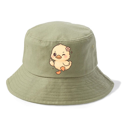 fluffy baby duck with small flower, one webbed foot raised sassily - Bucket Hat - Army Green