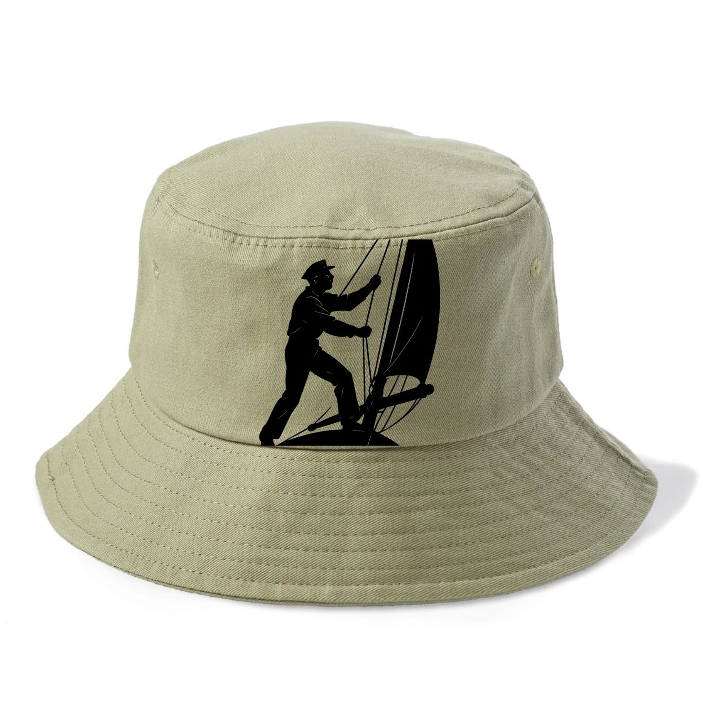 Sailor adjusting the boom on a sailboat - Bucket Hat - Army Green