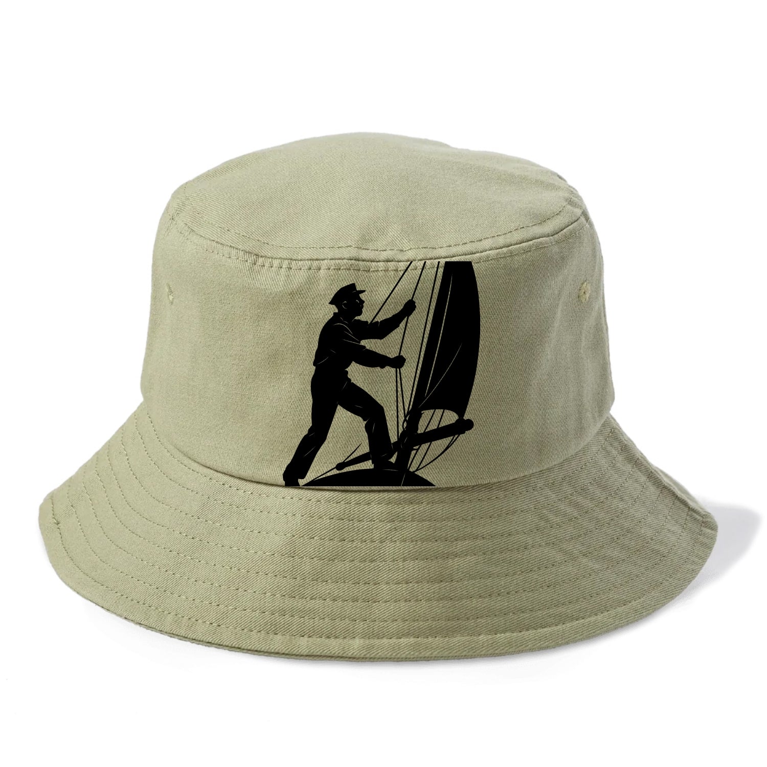 Sailor adjusting the boom on a sailboat - Bucket Hat - Army Green
