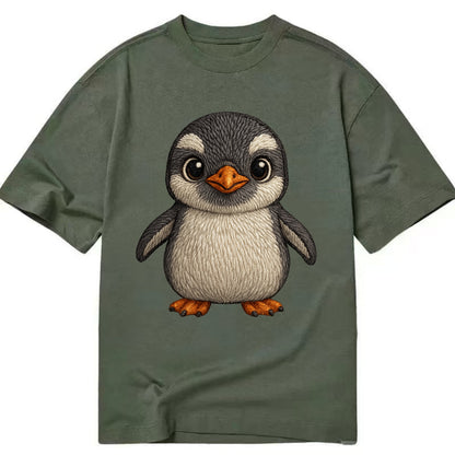 Baby Gentoo Penguin - orange beak, white cap, bright eyes, front-facing, energetic - Classic T-shirt - Army Green