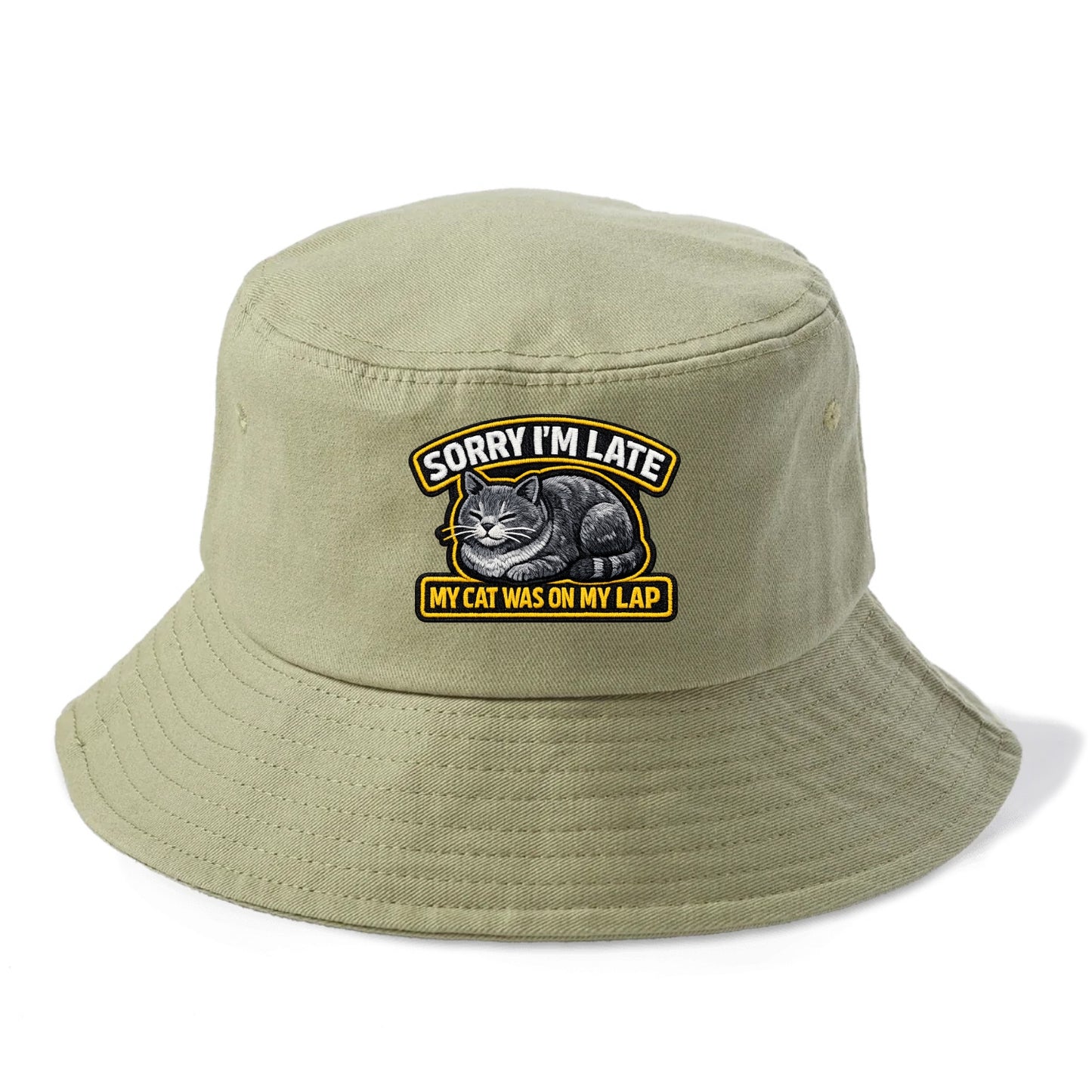 SORRY IM LATE MY CAT WAS ON MY LAP - cat loaf in gray , valid excuse - Bucket Hat - Army Green