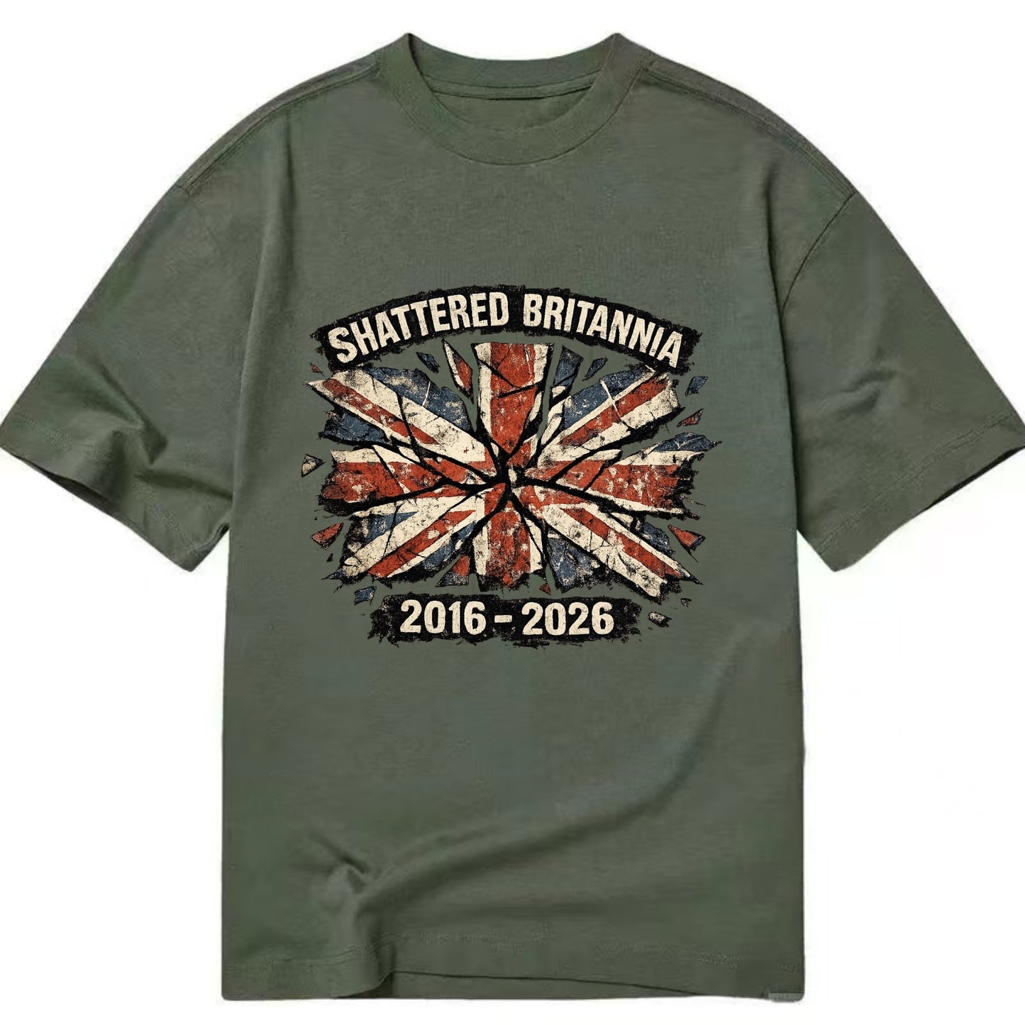 SHATTERED BRITANNIA | Cracked broken Union Jack | Fragmented glass effect | - Classic T-shirt - Army Green