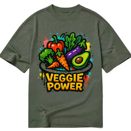 Colorful vegetables and plants on plate - plant-based lifestyle, veggie power - Classic T-shirt - Army Green