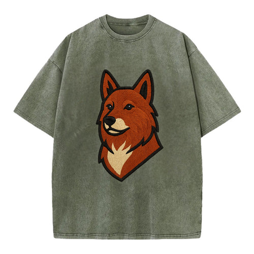 Finnish Spitz - Fox-red pointed ears embroidered pose - Vintage T-shirt