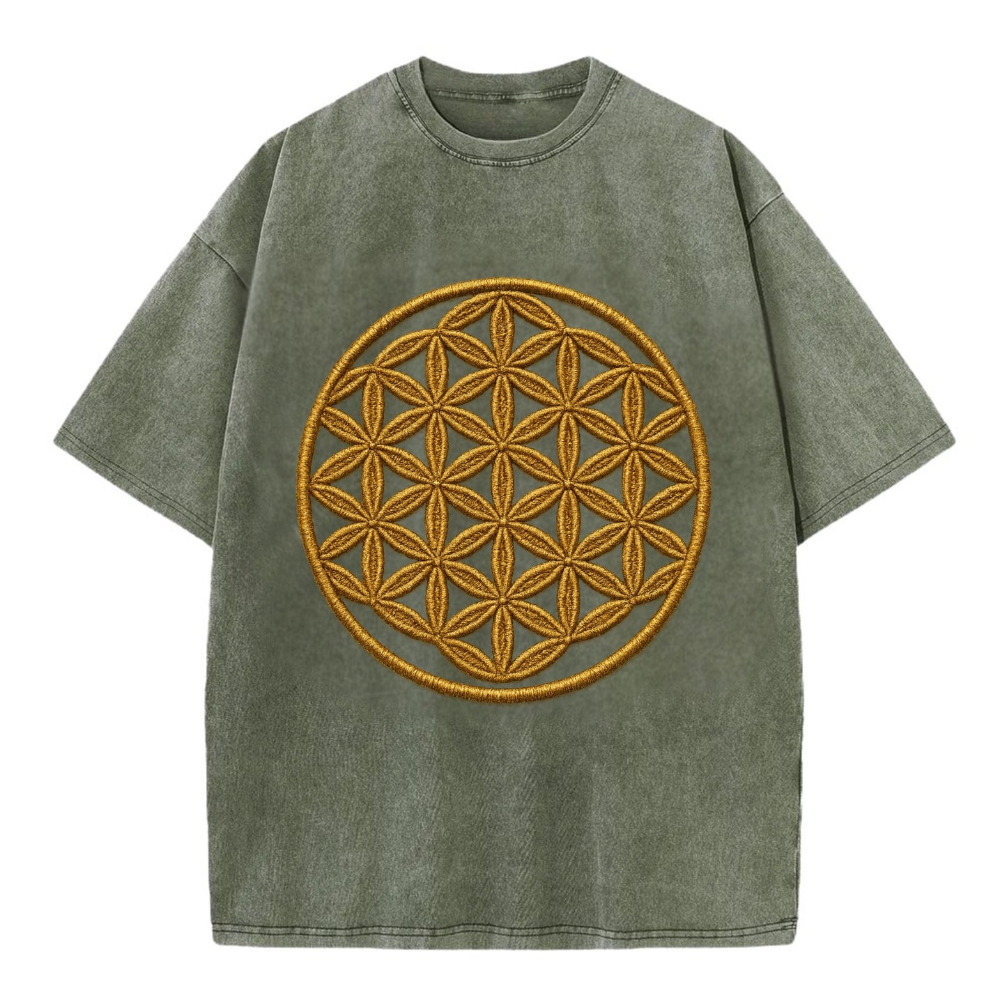 Flower of Life  - Vintage T-shirt - Army Green