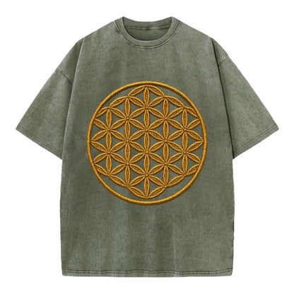 Flower of Life  - Vintage T-shirt - Army Green