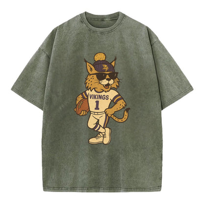 Minneapolis Lynx wearing Vikings beanie with Norse patch and wayfarer sunglasses - Vintage T-shirt - Army Green