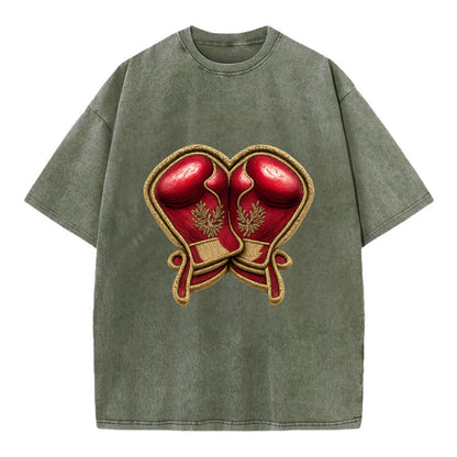 Embroidered patch design - BOXING GLOVES - red boxing gloves crossed in crimson - Vintage T-shirt - Army Green