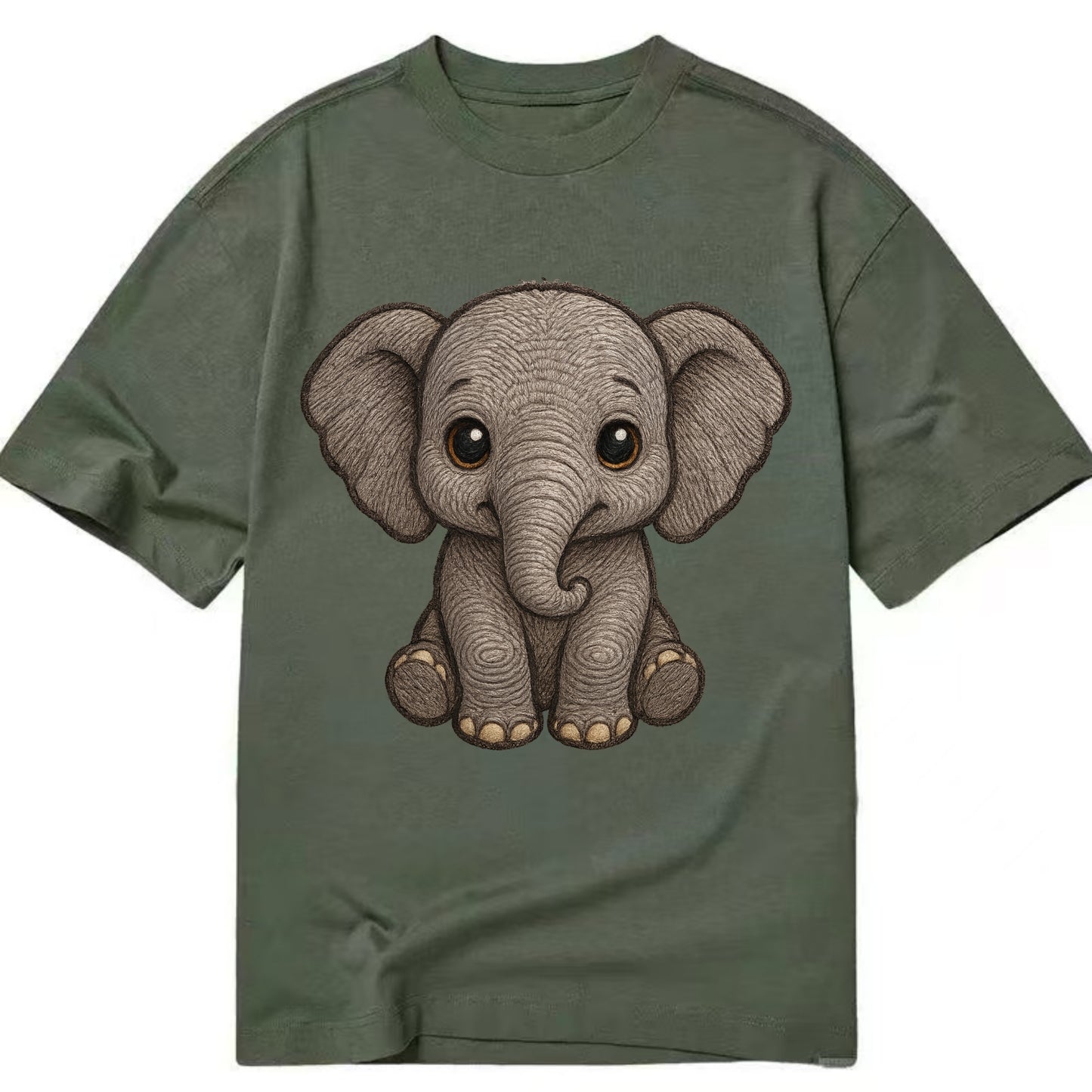 Baby Elephant - gray wrinkly, tiny trunk, large floppy ears, kind dark eyes, - Classic T-shirt - Army Green