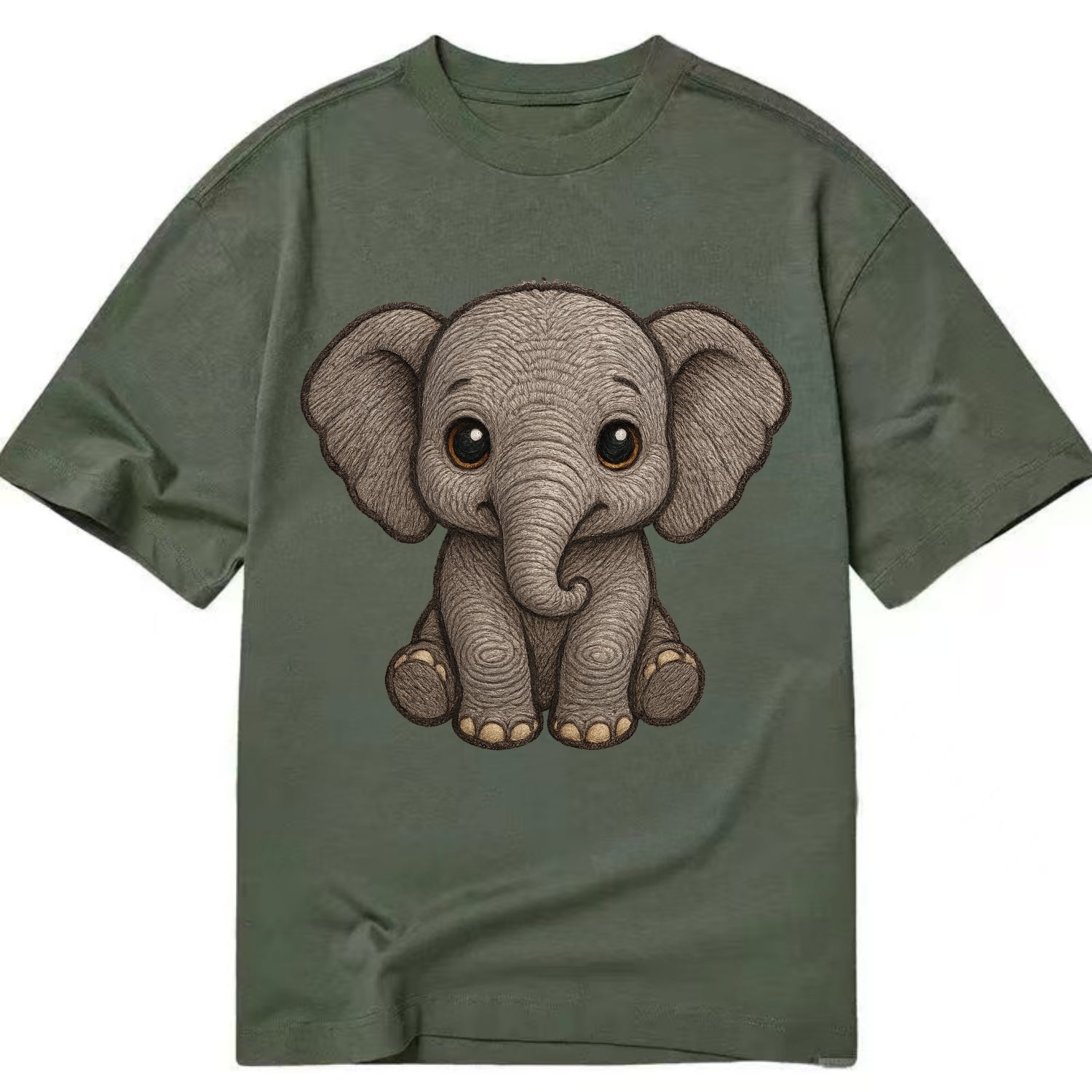 Baby Elephant - gray wrinkly, tiny trunk, large floppy ears, kind dark eyes, - Classic T-shirt - Army Green