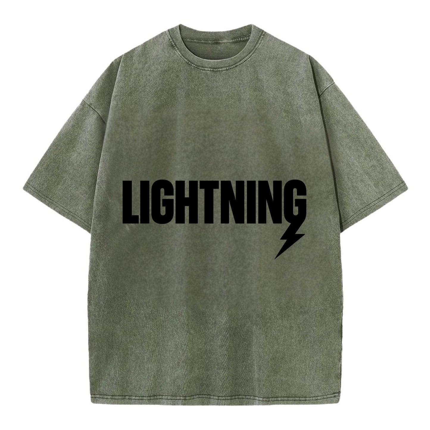 Bold typography design - "LIGHTNING" - fast, electric, striking - Vintage T-shirt - Army Green