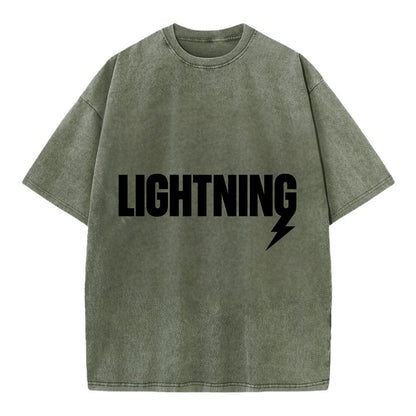 Bold typography design - "LIGHTNING" - fast, electric, striking - Vintage T-shirt - Army Green