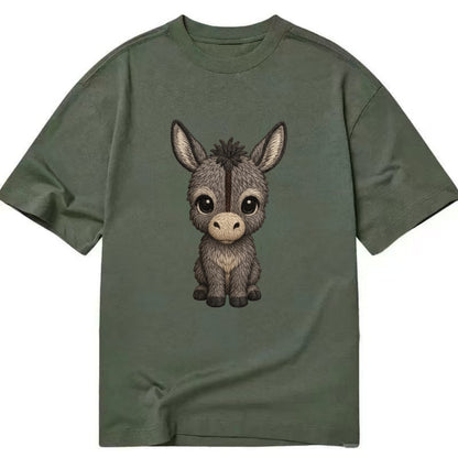 Baby Donkey Foal - gray fluffy, long ears, dark stripe, gentle eyes, - Classic T-shirt - Army Green