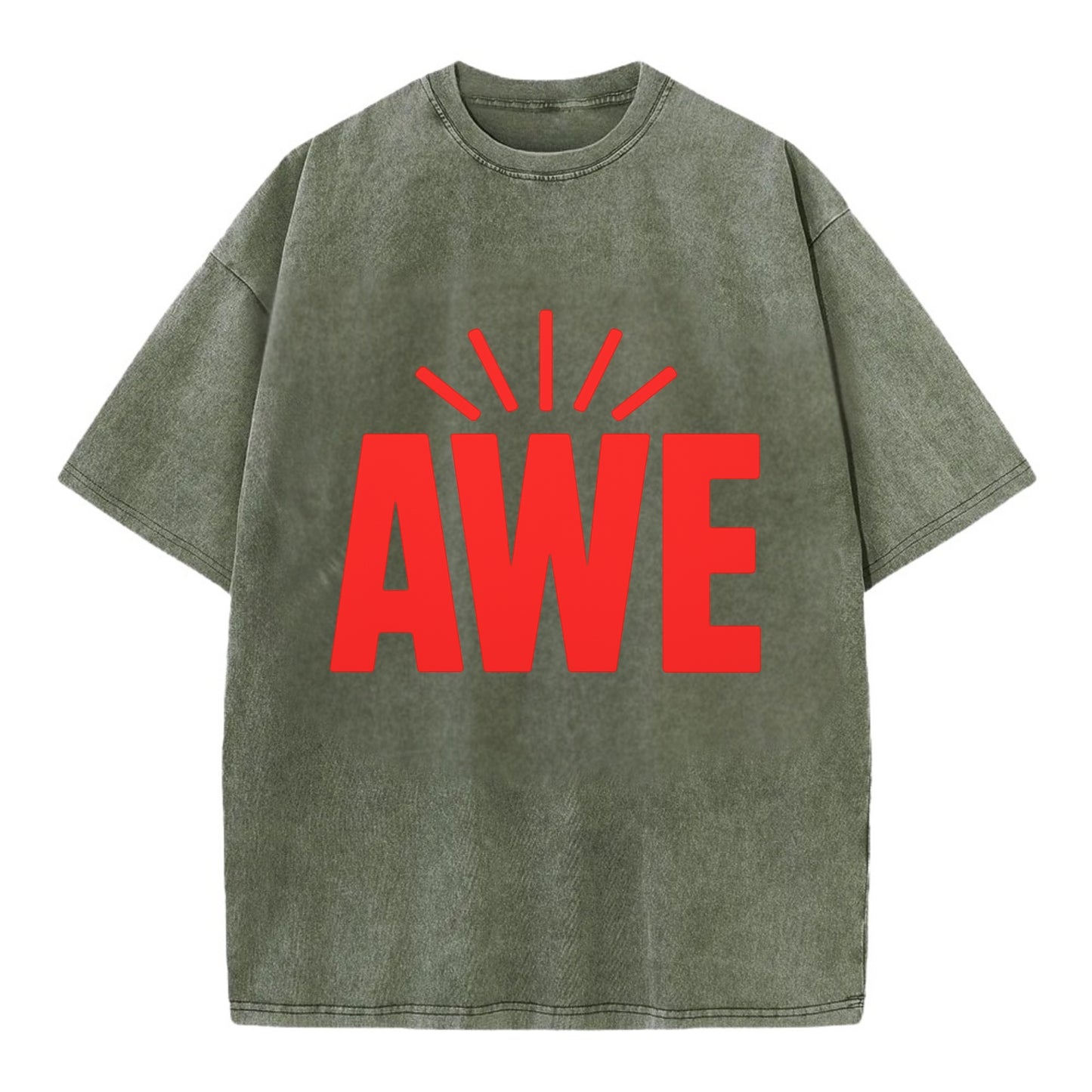 Bold typography design - "AWE" - overwhelming wonder - Vintage T-shirt - Army Green