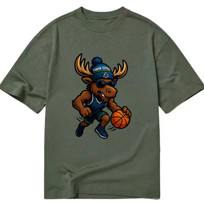 Twin Cities Moose wearing Timberwolves beanie with pine tree patch and wayfarer - Classic T-shirt - Army Green