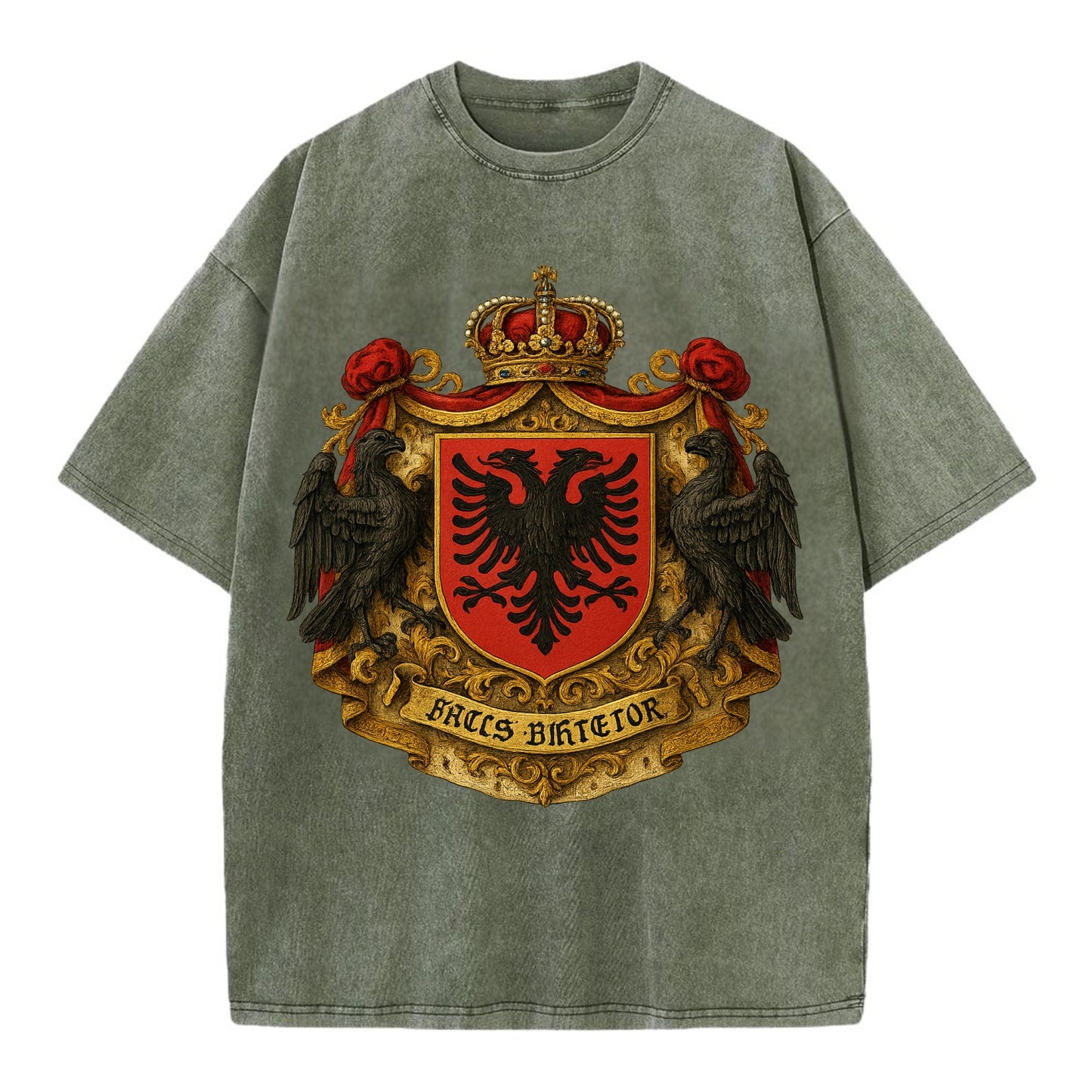Albania Double Eagle Emblem  - Vintage T-shirt - Army Green