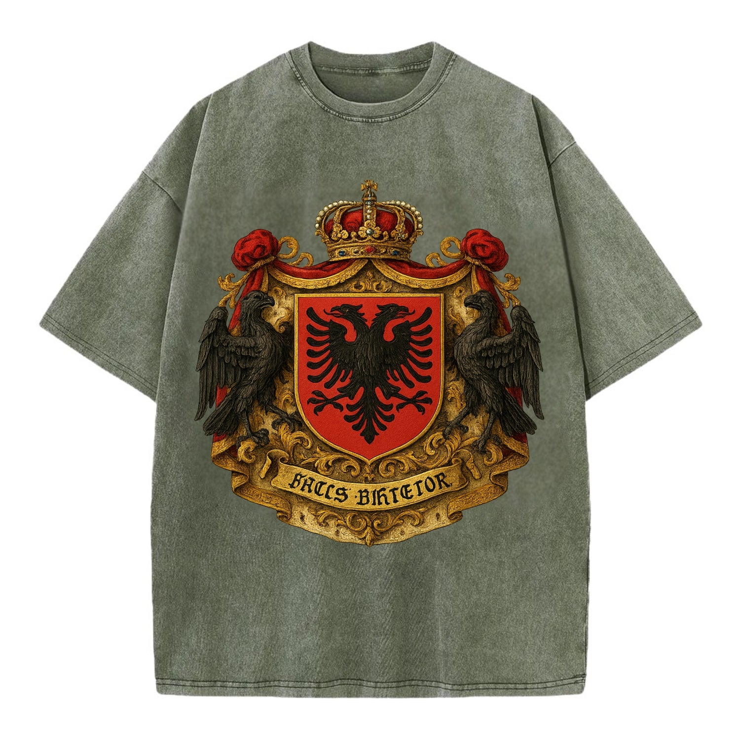 Albania Double Eagle Emblem  - Vintage T-shirt - Army Green