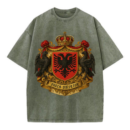 Albania Double Eagle Emblem  - Vintage T-shirt - Army Green