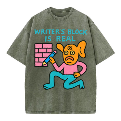 WRITERS BLOCK IS REAL | Brick wall with pencil - Vintage T-shirt - Army Green