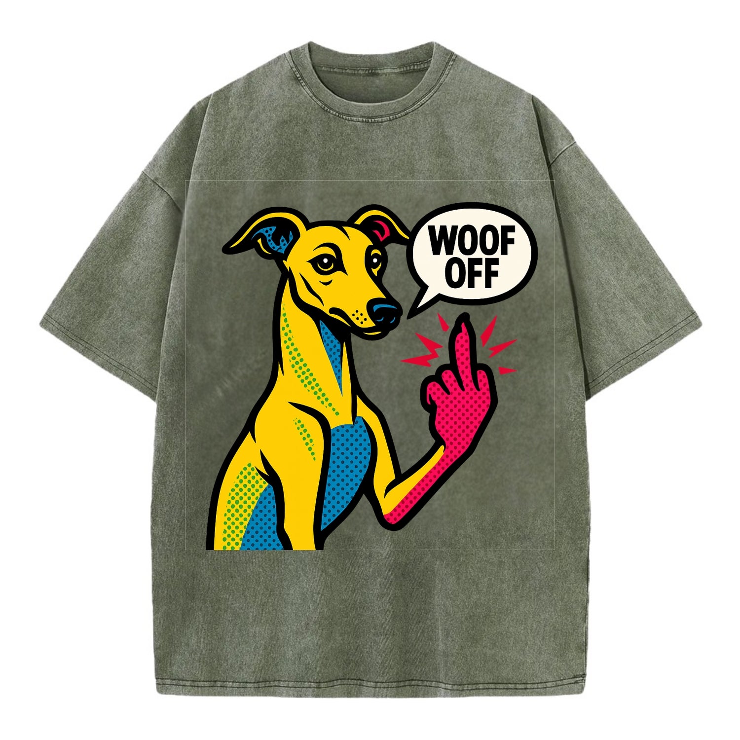 Whippet sleek athletic greyhound-like, elegant long paw giving sass - Vintage T-shirt - Army Green