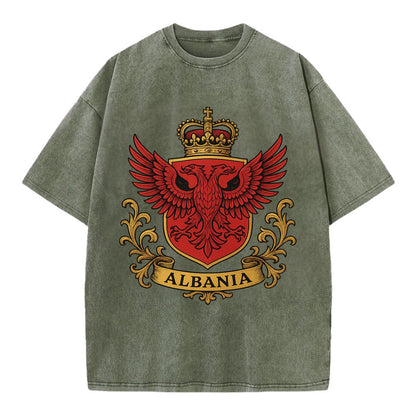Albania Heritage Badge  - Vintage T-shirt - Army Green