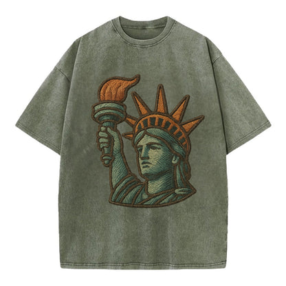 Statue of Liberty  - Vintage T-shirt - Army Green