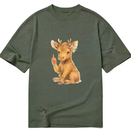 baby moose with adorable tiny antlers, one hoof raised in attitude - Classic T-shirt - Army Green
